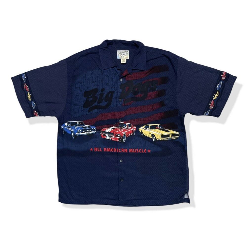 BIG DOGS Rare Vintage Rayon Golf AMERICAN MUSCLE Cars Race Chevelle Mens 2XL
